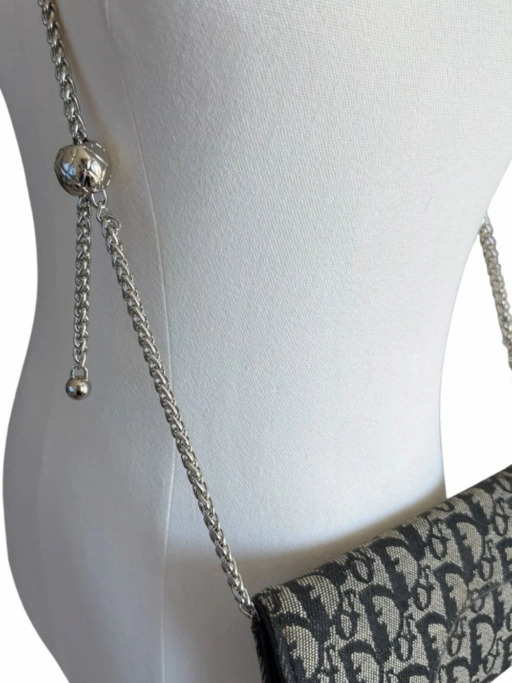 Christian Dior Oblique Saddle Wallet with D Charm Black Gray Canvas